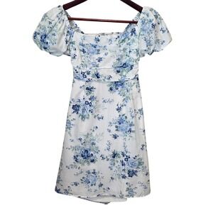 Altar'd State Floral Puff Sleeve Square Neck Cutout Back Mini Dress